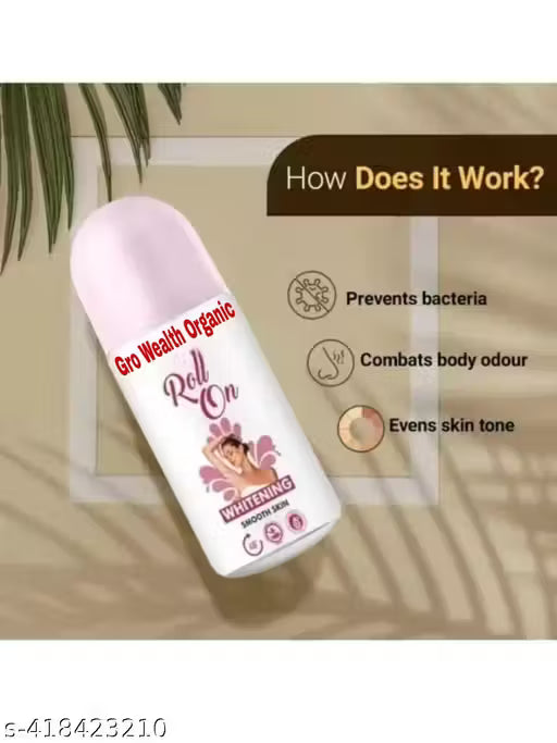 Gro Wealth Orgnic Roll On - Whitens & Brightens Skin, Prevents Odour, Aqua Fragrance Deodorant Roll-on - For Men & Women (50 ml)