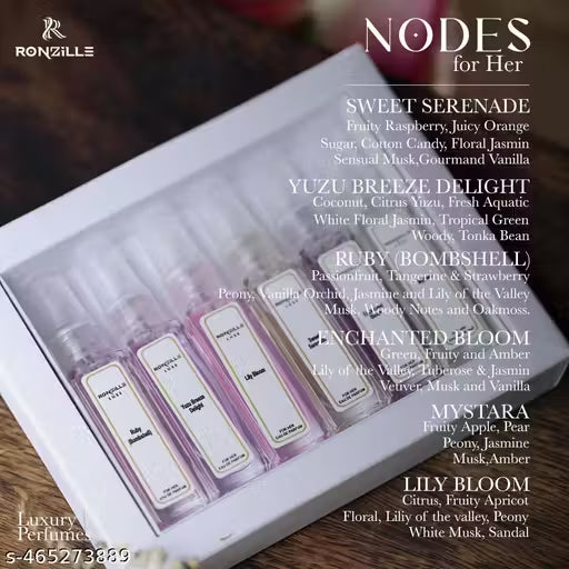 Ronzille Luxe Women Eau De Perfume Enchanted Bloom Eau, Lily Bloom,Mystara,Ruby,Yuzu Breeze,Sweet Serenade- 48ml(Set of 6)